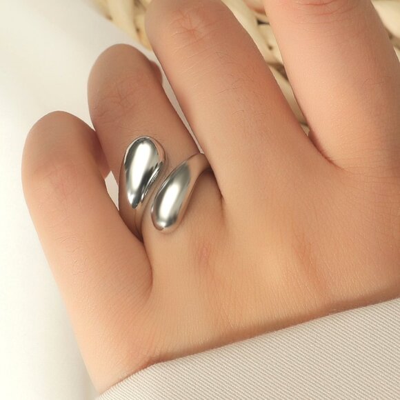 3/$35 White Gold Plated Silver Open Ring Polished Jewelry Minimalist Simple - Picture 1 of 6